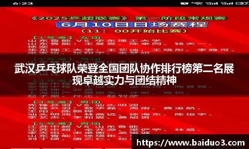 武汉乒乓球队荣登全国团队协作排行榜第二名展现卓越实力与团结精神